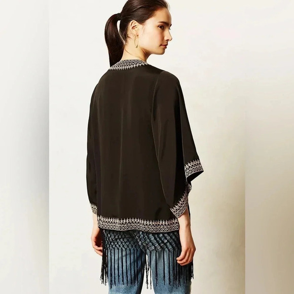 Anthropologie Chloe Oliver Black Boho Fringed Kimono Cardigan Bohemian Size M - Picture 1 of 6